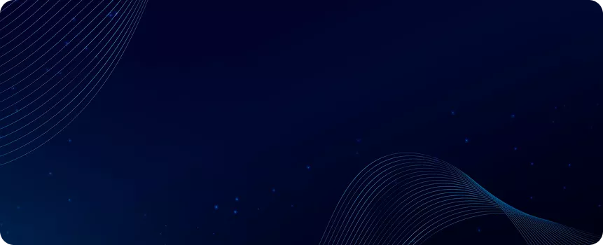 Темно-синий абстрактный фон с тонкими светящимися синими волнистыми линиями и мелкими светящимися точками